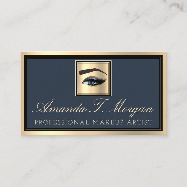 Professional Makeup Artist Eyelash Gold Smoky Blue Business Card (Front)