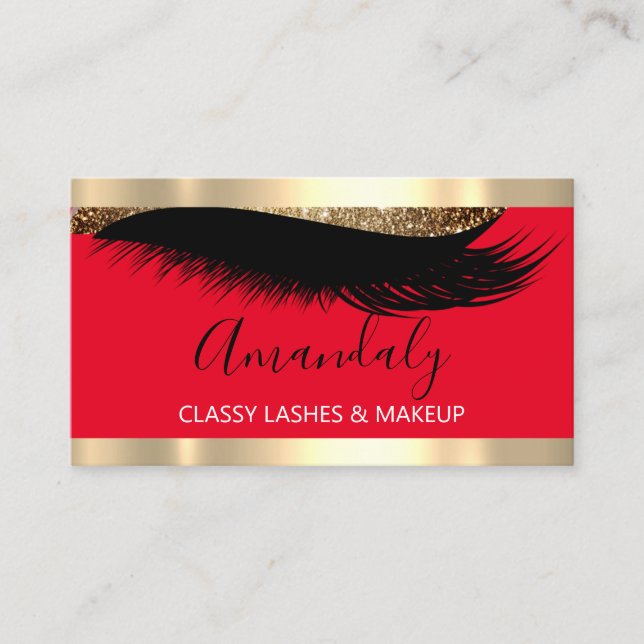 Professional Makeup Artist Eyelash Gold White Red Business Card (Front)