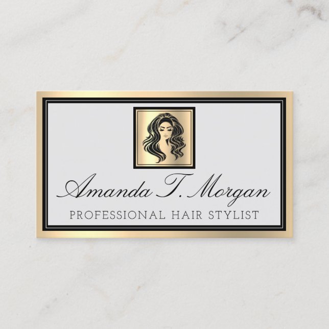 Professional Makeup Artist Eyelash Hair Grey Gold Business Card (Front)