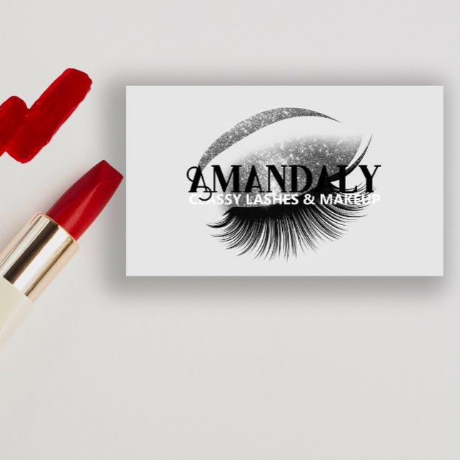 Professional Makeup Artist Eyelash QR LOGO Grey Business Card (Professional Makeup Artist Eyelash QR LOGO Gray Business Card)