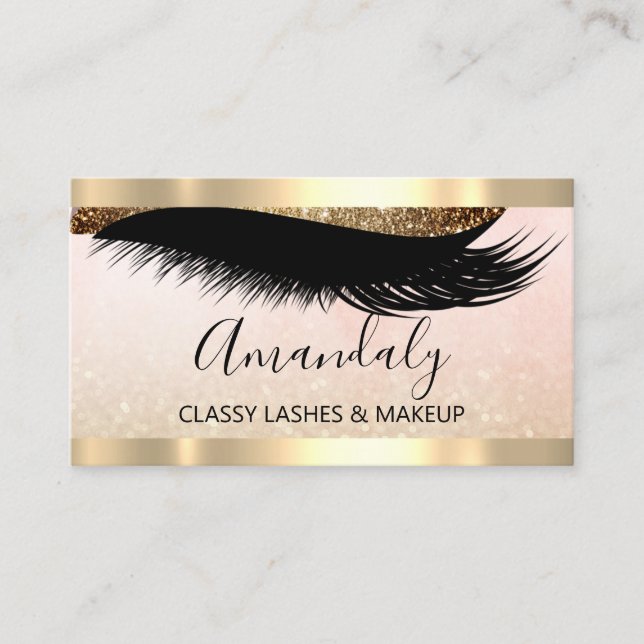 Professional Makeup Artist Eyelashes Gold Glitter Business Card (Front)