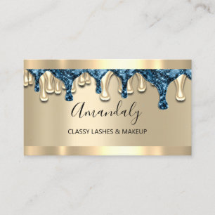 Professional Makeup Artist Gold Blue Lash Drips Business Card