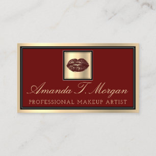 Professional Makeup Artist Gold Framed Kiss Lips Business Card