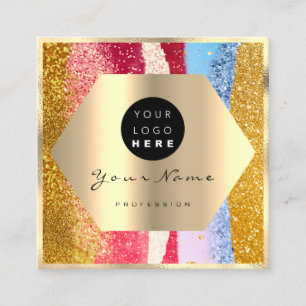 Professional Makeup Artist Gold Glitter Logo Glam Square Business Card