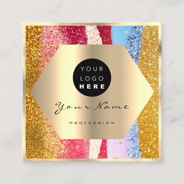 Professional Makeup Artist Gold Glitter Logo Glam Square Business Card (Front)