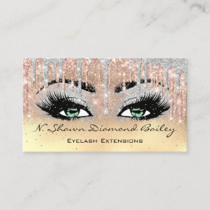Professional Makeup Artist Green Eyelash Blue Gold Business Card