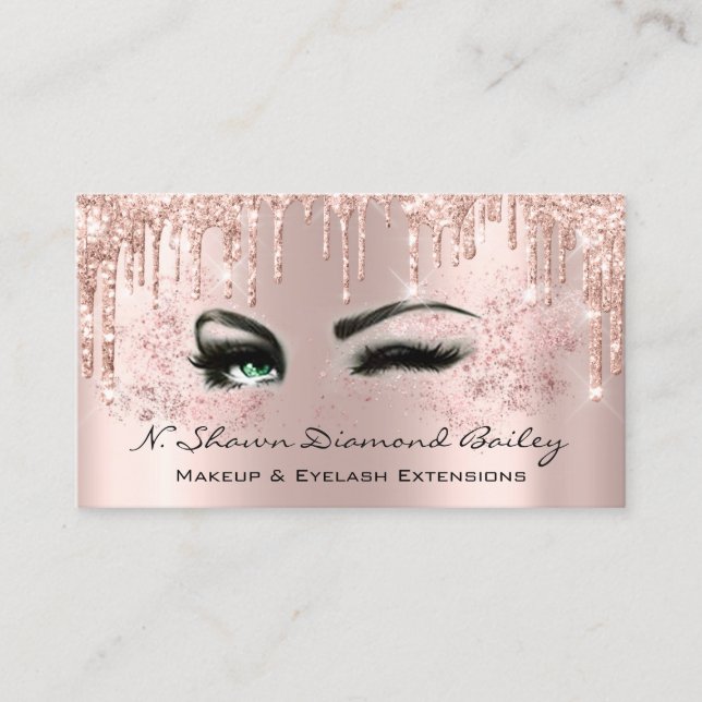 Professional Makeup Artist Green Eyes Rose Blush Business Card (Front)
