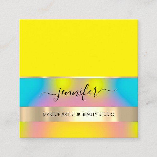 Professional Makeup Artist Hair Nail Gold Yellow Square Business Card (Front)