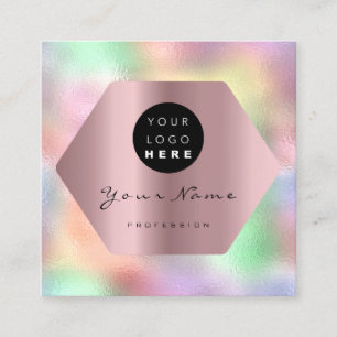 Professional Makeup Artist Holograph Rose Frame Square Business Card