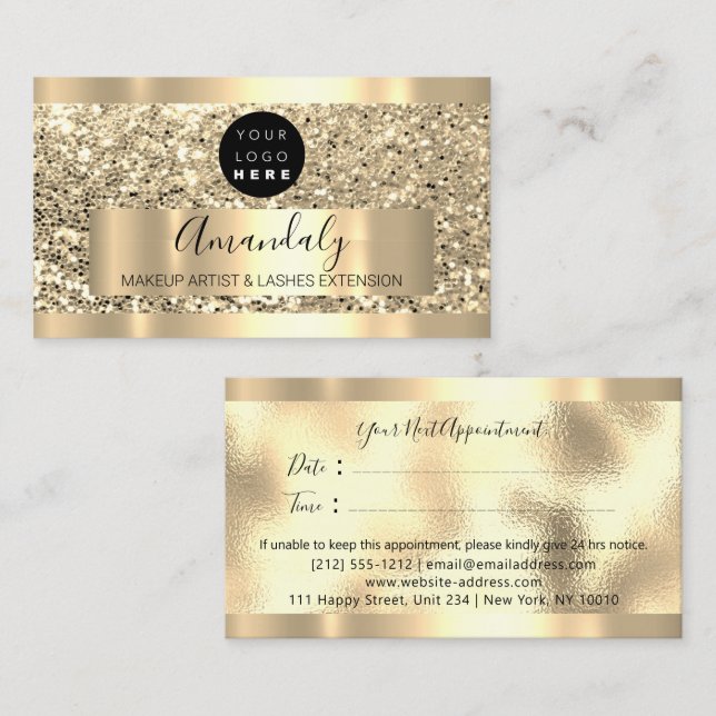 Professional Makeup Artist Lash Custom Logo Gold V Business Card (Front/Back)