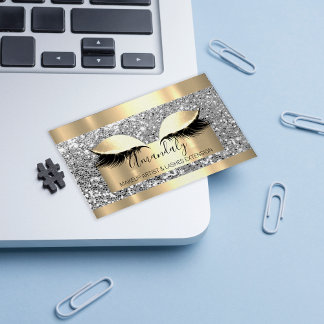 Professional Makeup Artist Lash Event Grey Gold Business Card