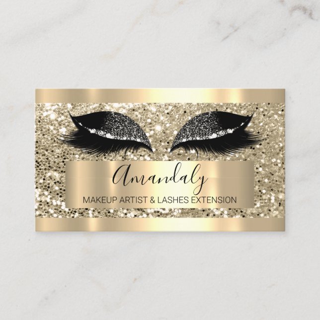 Professional Makeup Artist Lash Eyes Glitter Black Business Card (Front)