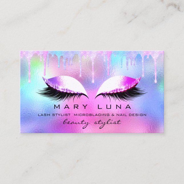 Professional Makeup Artist Lash Holograph Pink Business Card (Front)