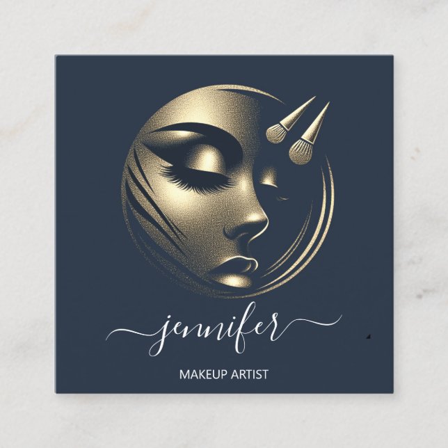 Professional Makeup Artist Lashes Logo QR Blue Square Business Card (Front)