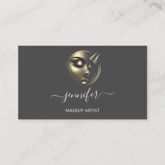 Professional Makeup Artist Lashes Logo QR Code Gra Business Card (Front)