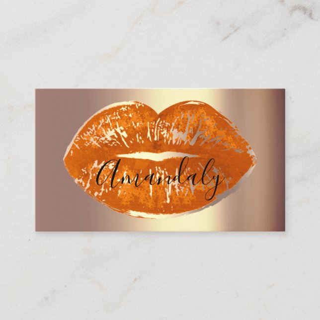 Professional Makeup Artist Lips Coral Gold Kiss Business Card (Front)