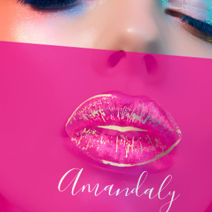 Professional Makeup Artist Lips Pink Gold White Business Card