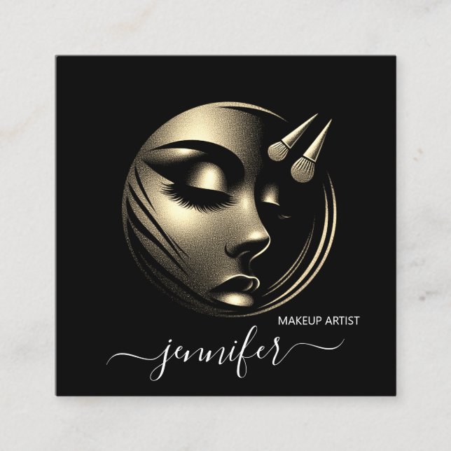 Professional Makeup Artist Logo Black White QR Square Business Card (Front)