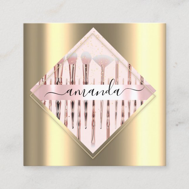 Professional Makeup Artist Logo Brushes Rose Gold Square Business Card (Front)