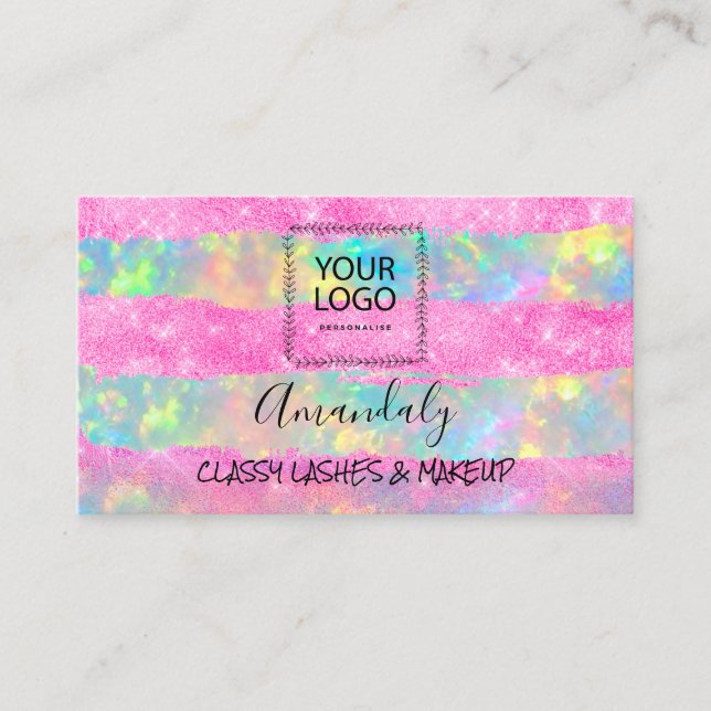 Professional Makeup Artist Logo Holograph Pink  Business Card (Front)