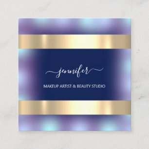 Professional Makeup Artist Modern Ombre Blue Navy Square Business Card