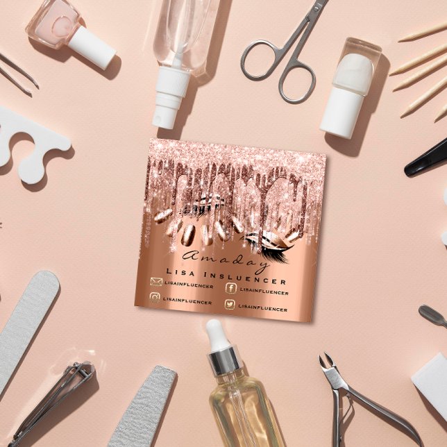 Professional Makeup Artist Nail Manicure Rose Square Business Card (Creator Uploaded)