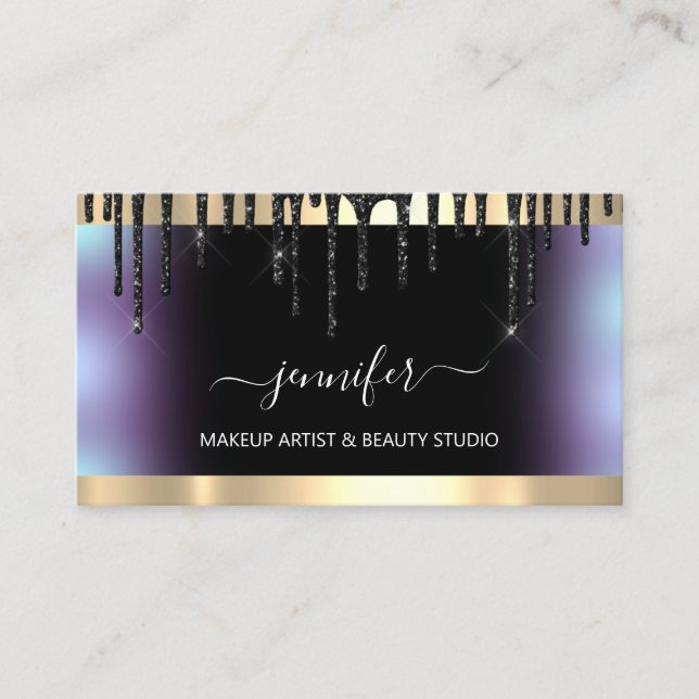 Professional Makeup Artist. Ombré Blue Black Drip Business Card (Front)