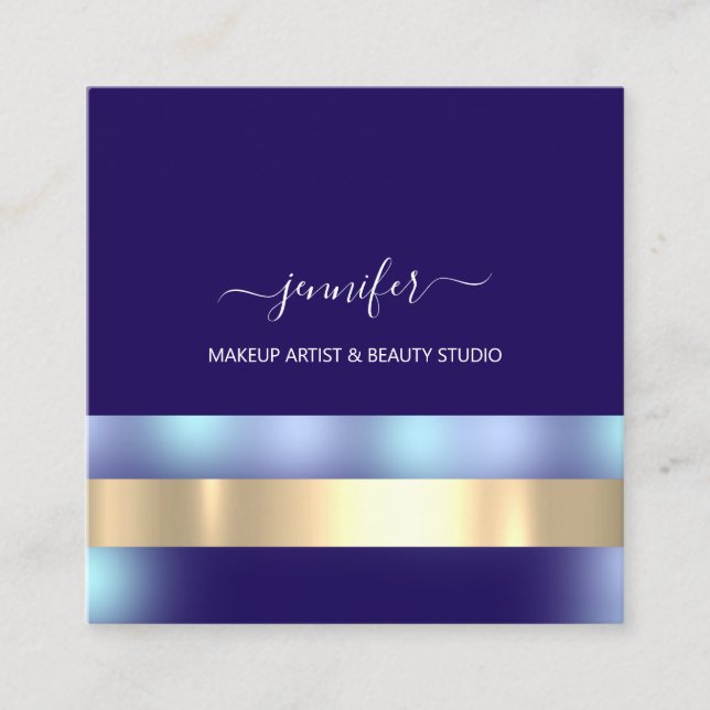 Professional Makeup Artist Ombre Blue Purple Square Business Card (Front)