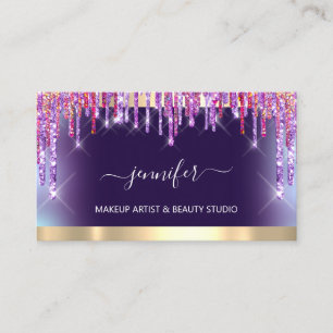 Professional Makeup Artist. Ombré Gold Purple Drip Business Card
