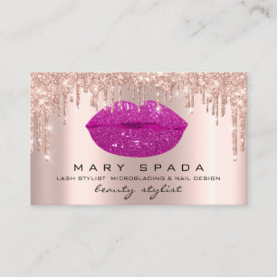 Professional Makeup Artist Pink Drips Lips Glitter Business Card