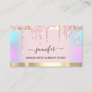 Professional Makeup Artist Pink Holograph Drip Lux Business Card