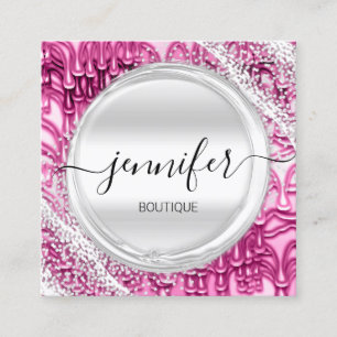 Professional Makeup Artist Pink Silver Grey Logo Square Business Card
