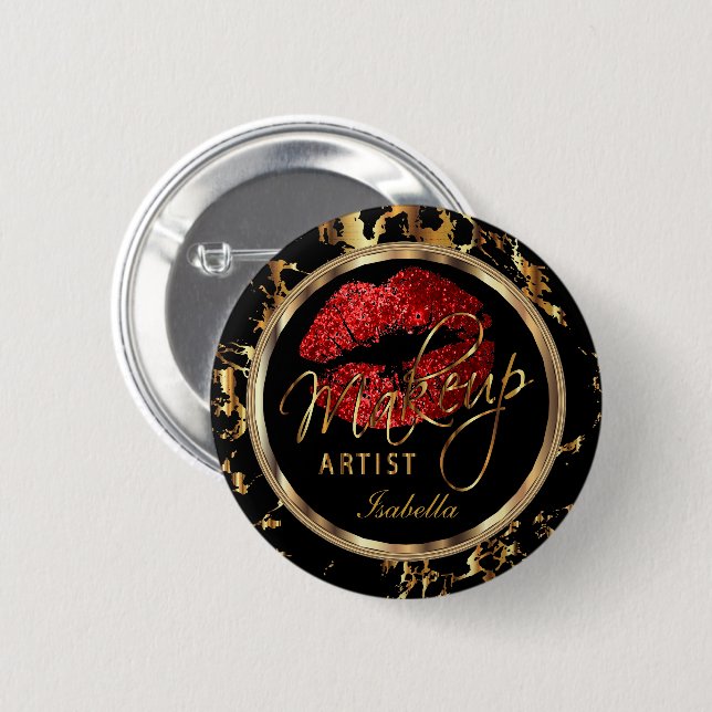 Professional Makeup Artist - Red, Black and Marble 6 Cm Round Badge (Front & Back)