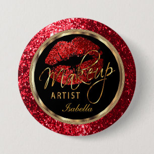 Professional Makeup Artist - Red Glitter and Black 7.5 Cm Round Badge