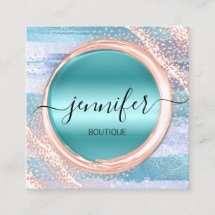 Professional Makeup Artist Rose Blue Logo Square Business Card