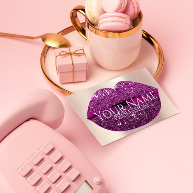 Professional Makeup Artist Rose Glitter Lip Berry Business Card (Creator Uploaded)