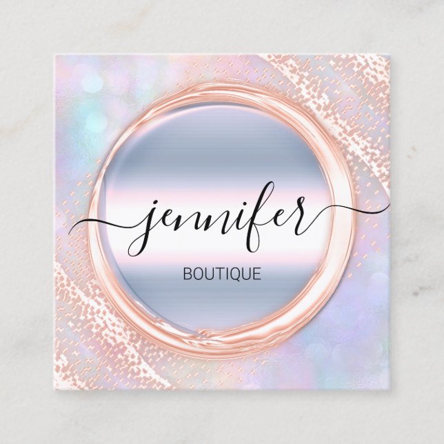 Professional Makeup Artist Rose Holograph Logo Square Business Card (Front)