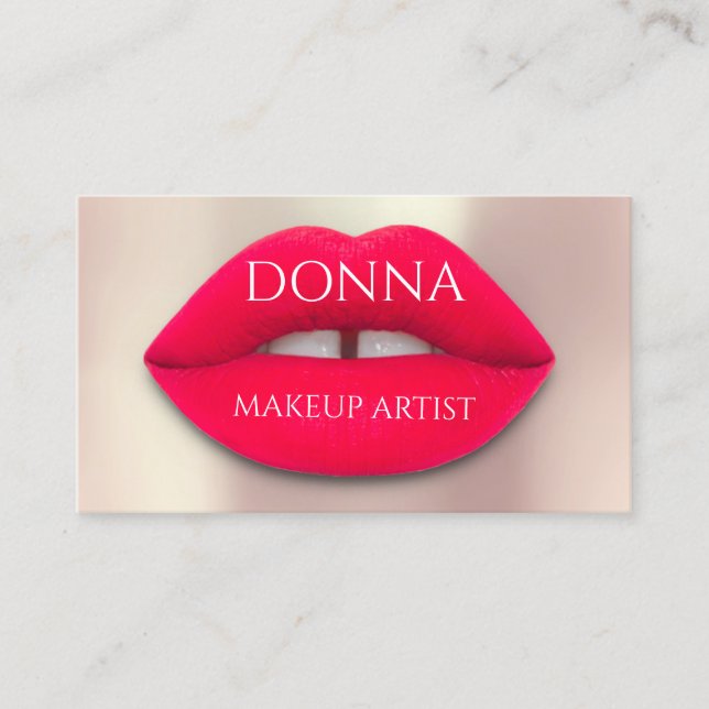 Professional Makeup Artist Rose Red Lips QR Code  Business Card (Front)