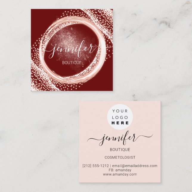 Professional Makeup Artist Rose Ruby  Powder Logo Square Business Card (Front/Back)