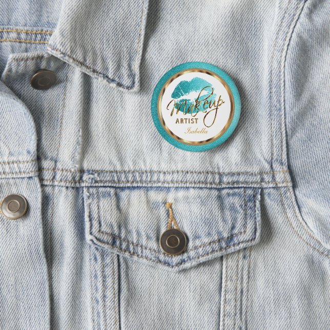 Professional Makeup Artist Teal, Gold and White 6 Cm Round Badge (In Situ)