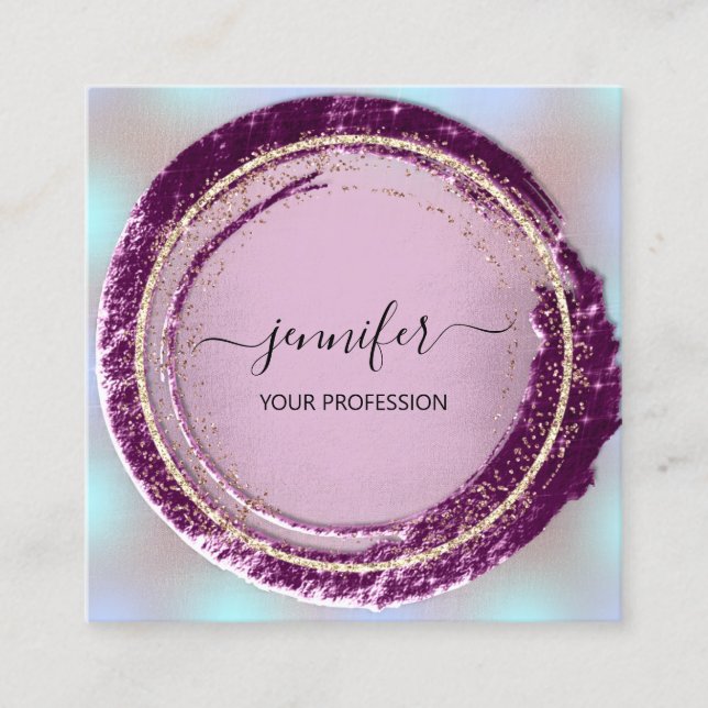 Professional Makeup Blue Gold Modern Purple Square Business Card (Front)
