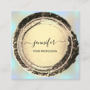 Professional Makeup Blue Gold Modern Square Square Business Card