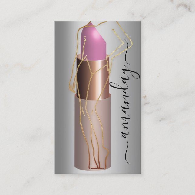 Professional Makeup Body Lipstick QR Code Grey  Business Card (Front)