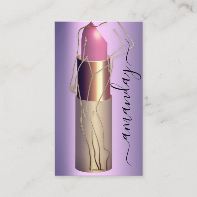 Professional Makeup Body Lipstick QR Code Purple Business Card (Front)