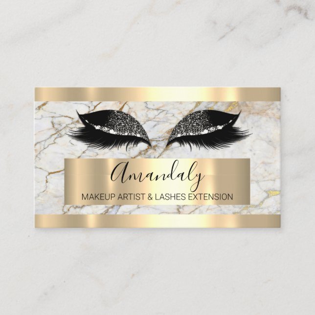 Professional Makeup  Eyelash Extension Gold Marble Business Card (Front)