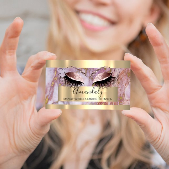 Professional Makeup  Eyelash Extension Pink Marble Business Card (Professional Makeup Eyelash Extension Pink Marble Business Card)