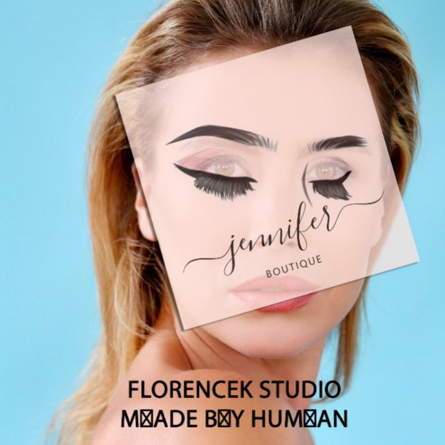 Professional  Makeup Eyelashes Extension Pink Square Business Card (Professional Makeup Eyelashes Extension Pink Square Business Card)