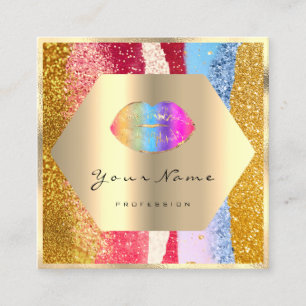 Professional Makeup Gold Glitter Rainbow Lips Kiss Square Business Card