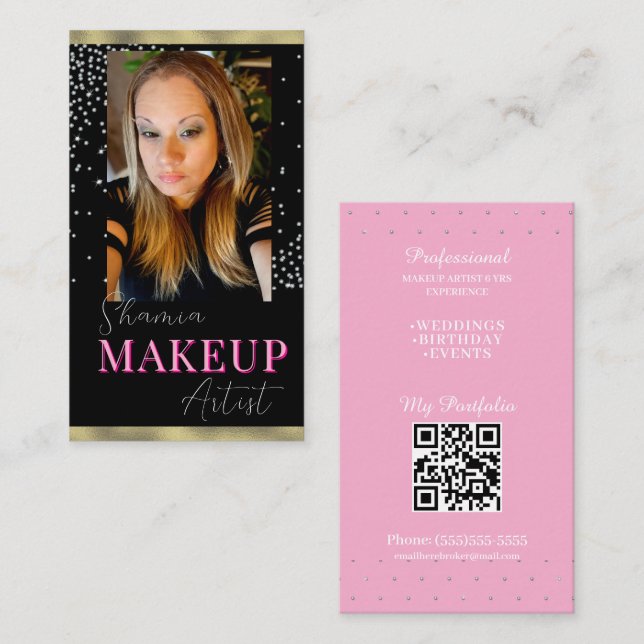 Professional Makeup Hair Photo Bling QR Code Business Card (Front/Back)