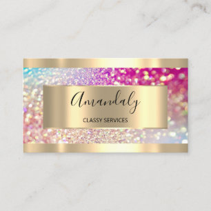 Professional Makeup Holograph Gold Glitter Pink Business Card